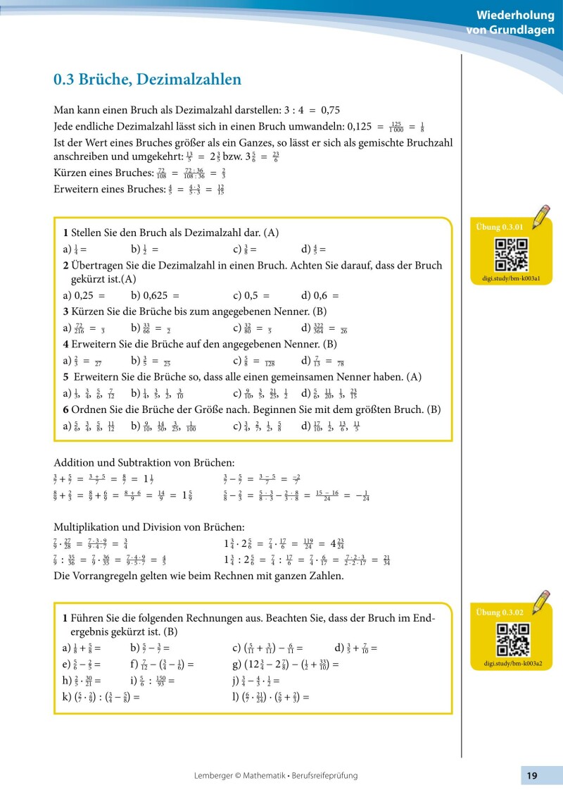 Berufsreifeprüfung Mathematik - Erarbeitungsteil BFI