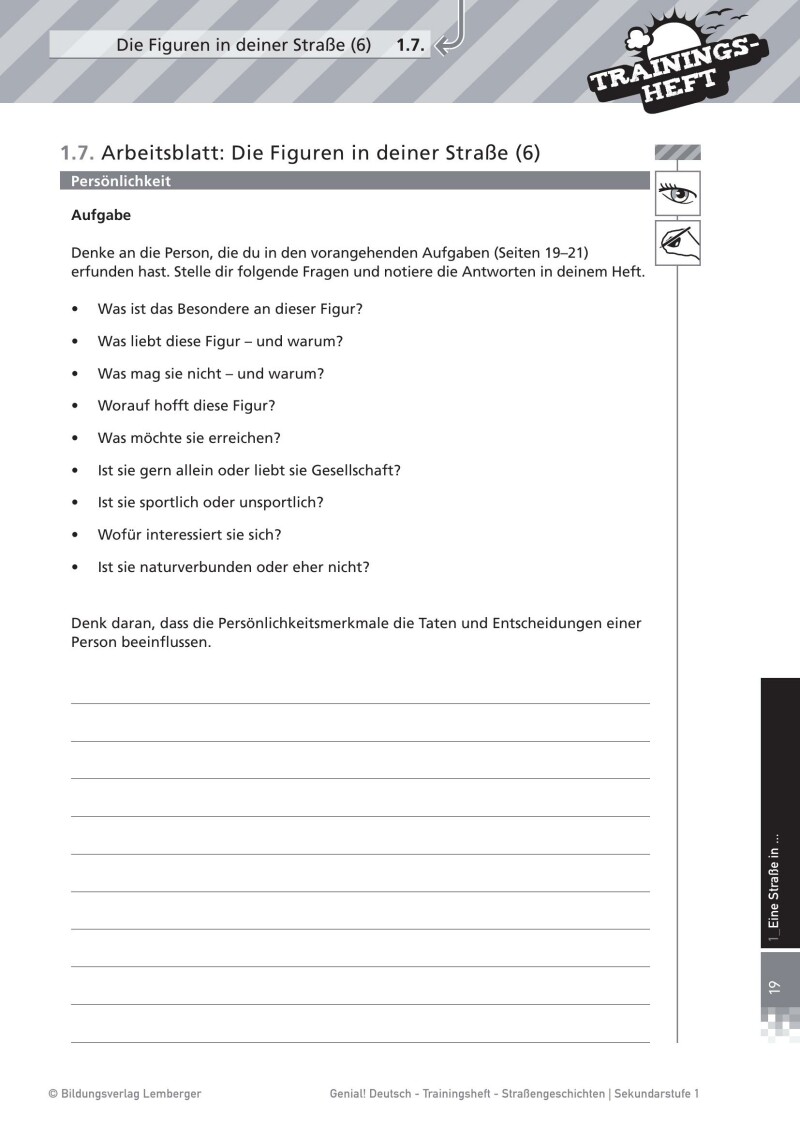 Genial! Deutsch – Trainingsheft Projekt Roman: Straßengeschichten – Sek 1