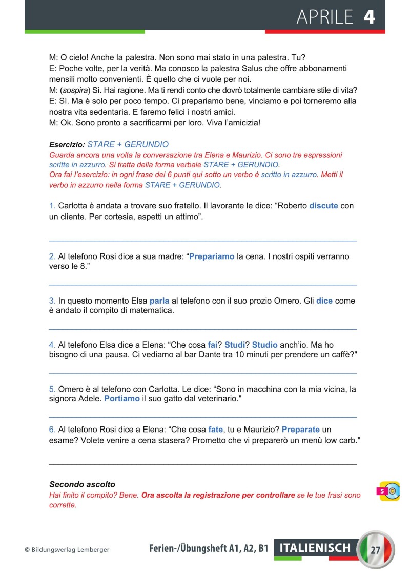 Ferien-Freizeit-Heft Italienisch A1, A2, B1 mit mp3-Dateien