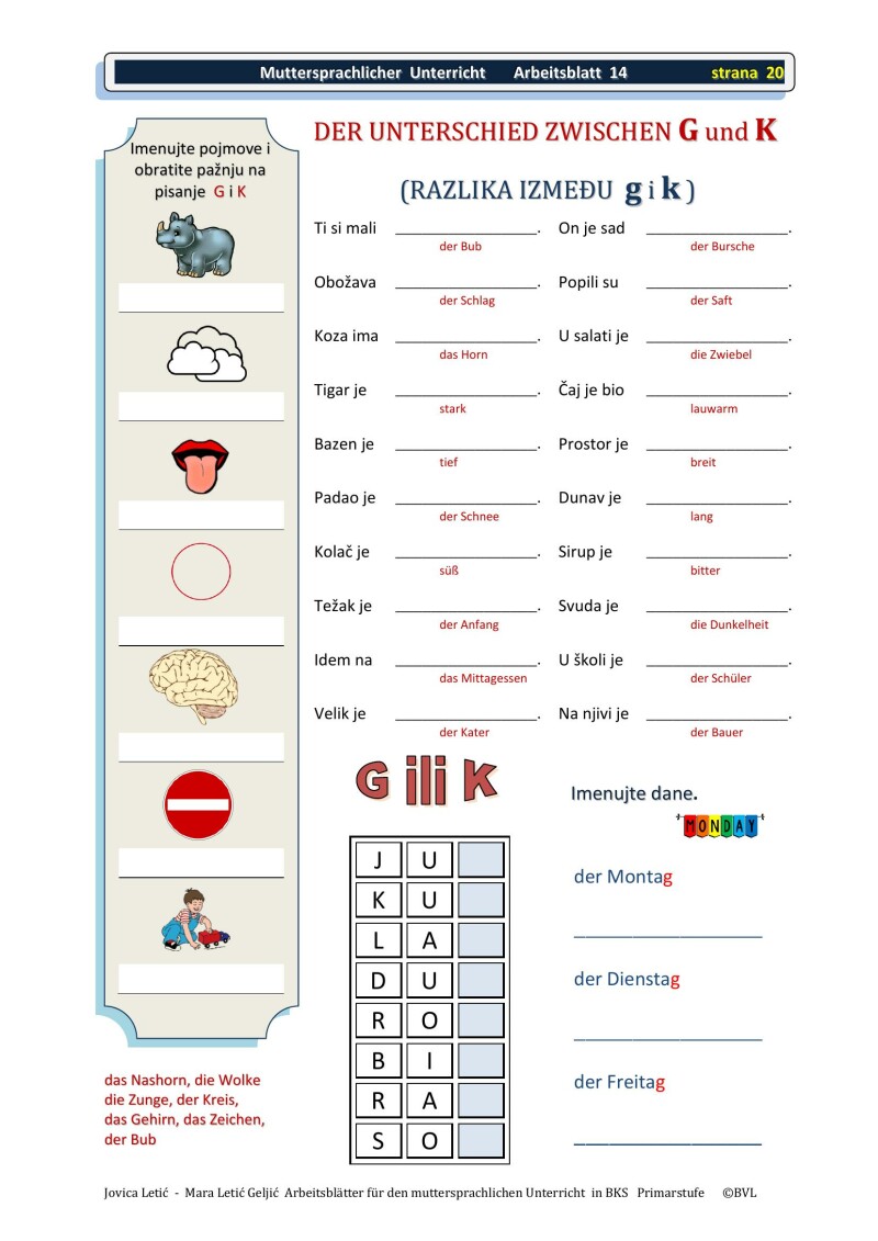 Arbeitsblätter für den muttersprachlichen Unterricht in BKS 1 / Radni listovi za nastavu BKS 1