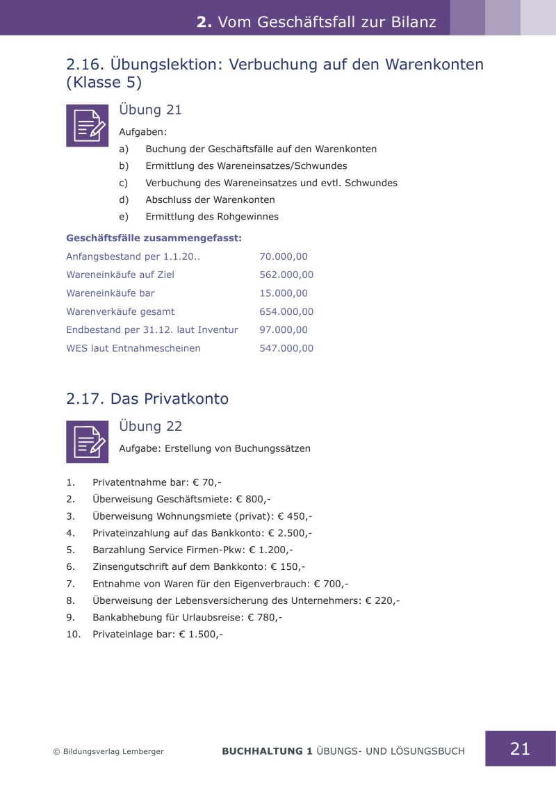 Buchhaltung 1 - Übungsbuch mit Lösungen