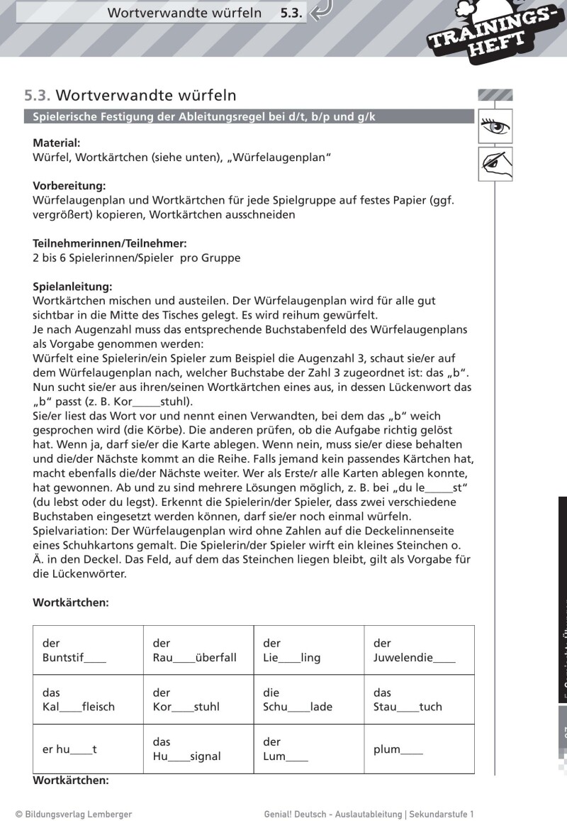 Genial! Deutsch – Trainingsheft Auslautableitung – Sek 1