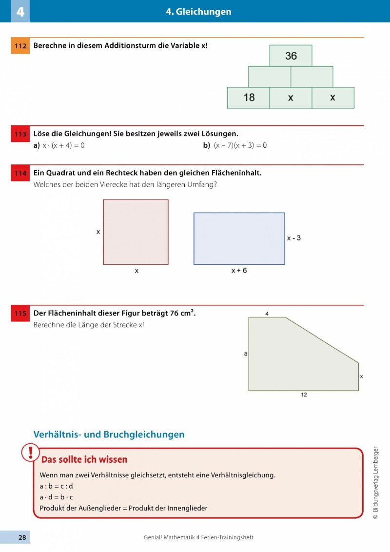Genial! Mathematik 4 - Ich kann's!: Ferien-Trainings-Heft