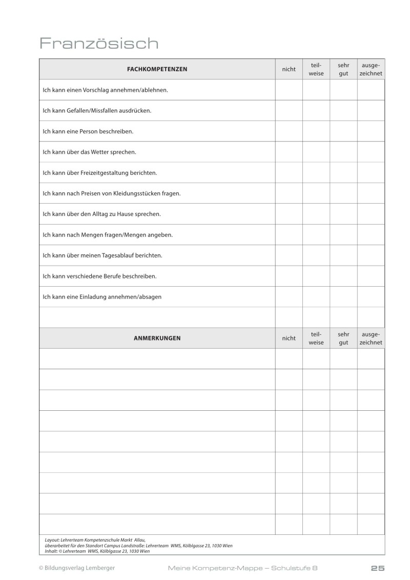 Kompetenz Lernen® - future training - Meine Kompetenz-Mappe 4. Klasse