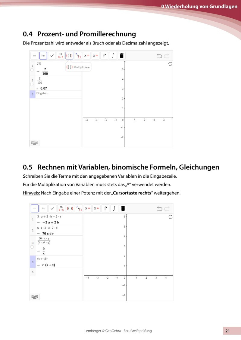 Berufsreifeprüfung Mathematik - Geogebra