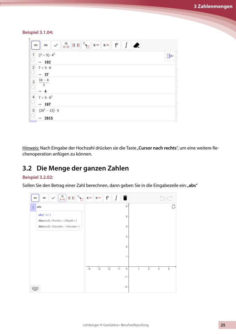 Berufsreifeprüfung Mathematik - Geogebra