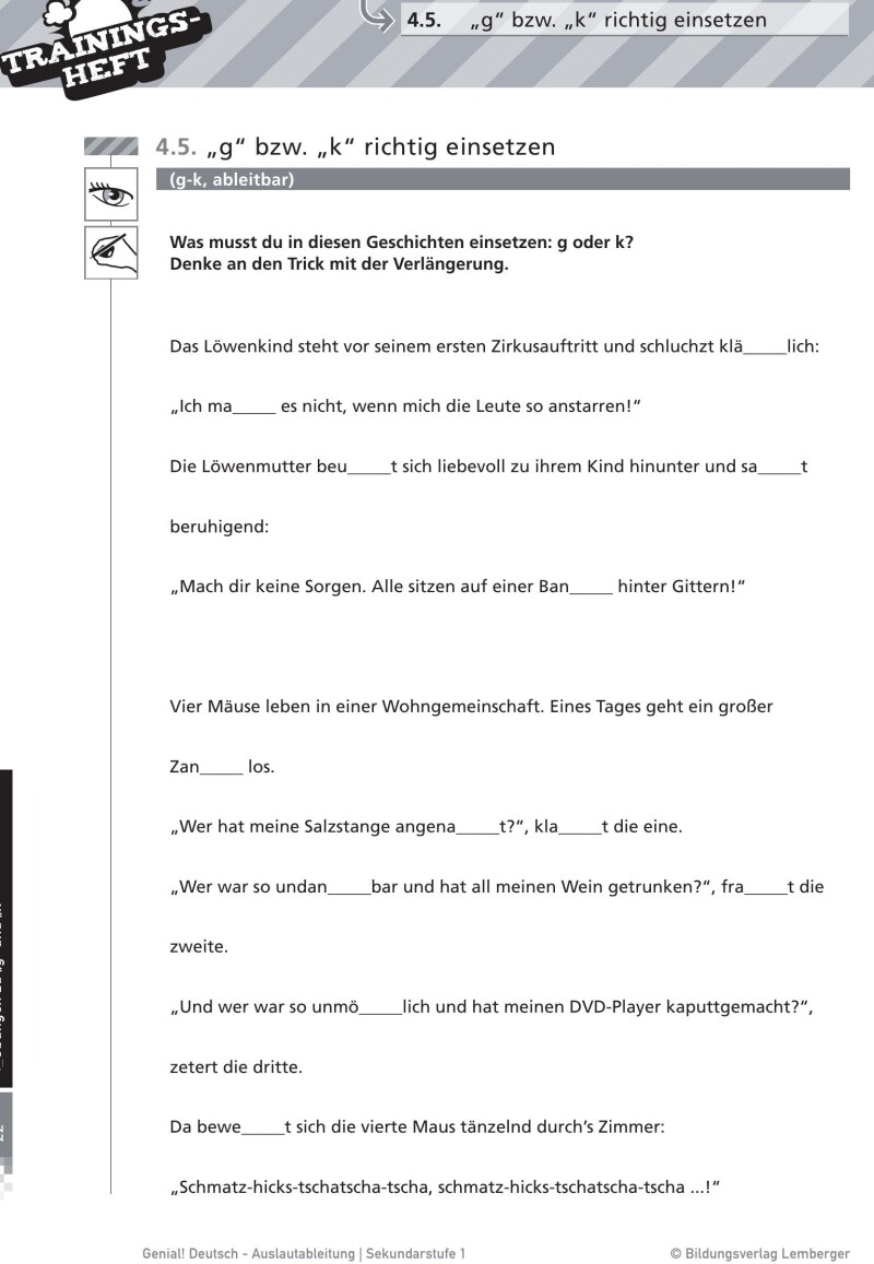 Genial! Deutsch – Trainingsheft Auslautableitung – Sek 1