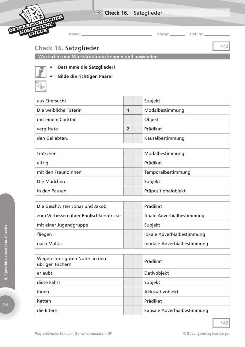 Genial! Deutsch – Evaluation: Österreichischer Kompetenz-Check Sprachbewusstsein D9, PTS
