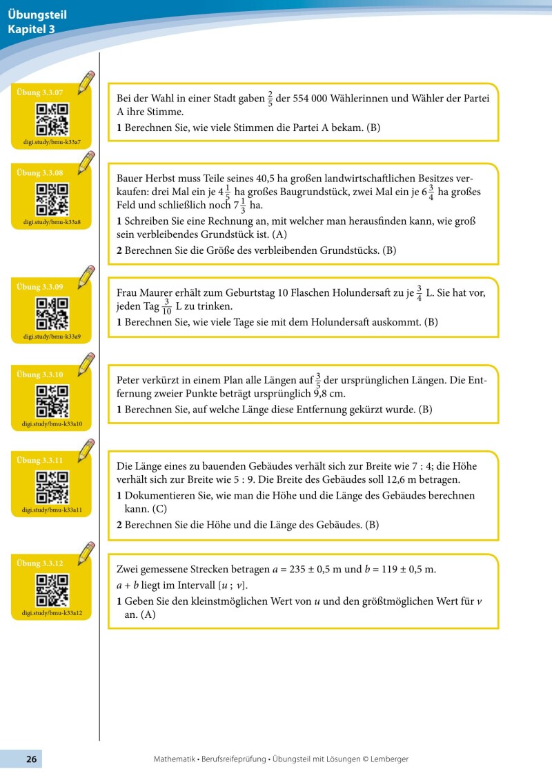 Berufsreifeprüfung Mathematik - Übungsteil mit Lösungen BFI