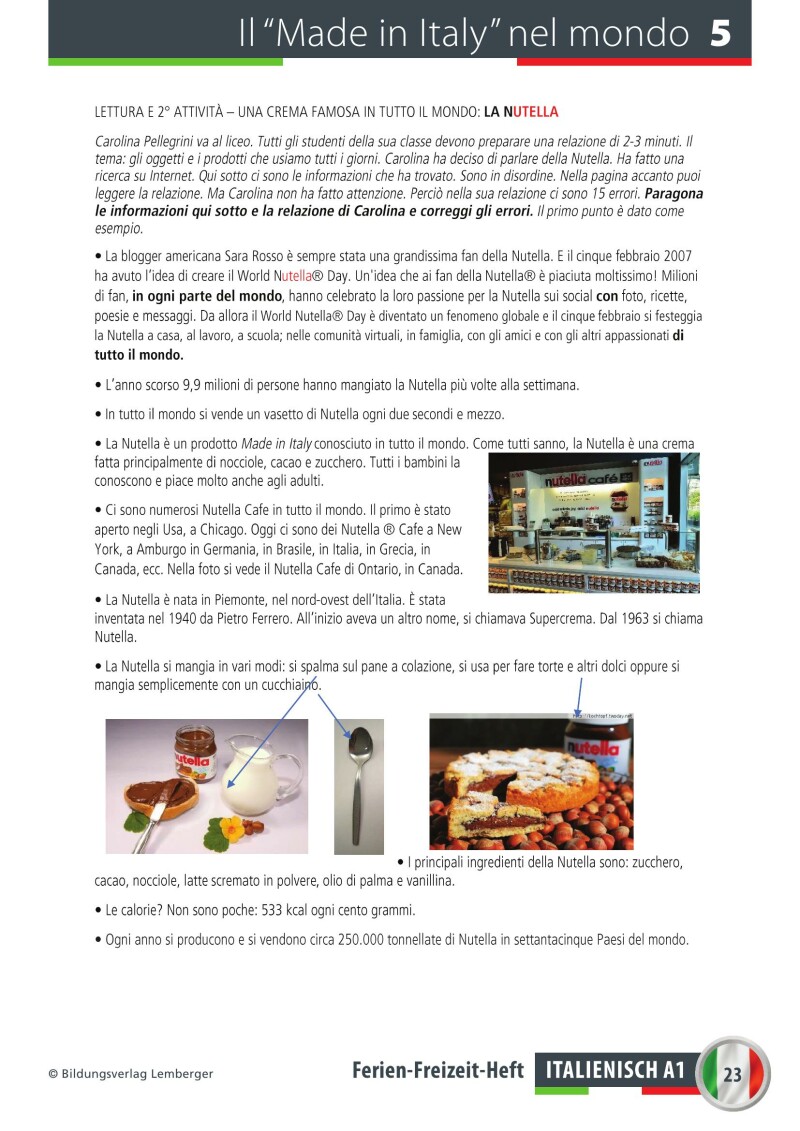 Ferien-Freizeitheft Italienisch A1