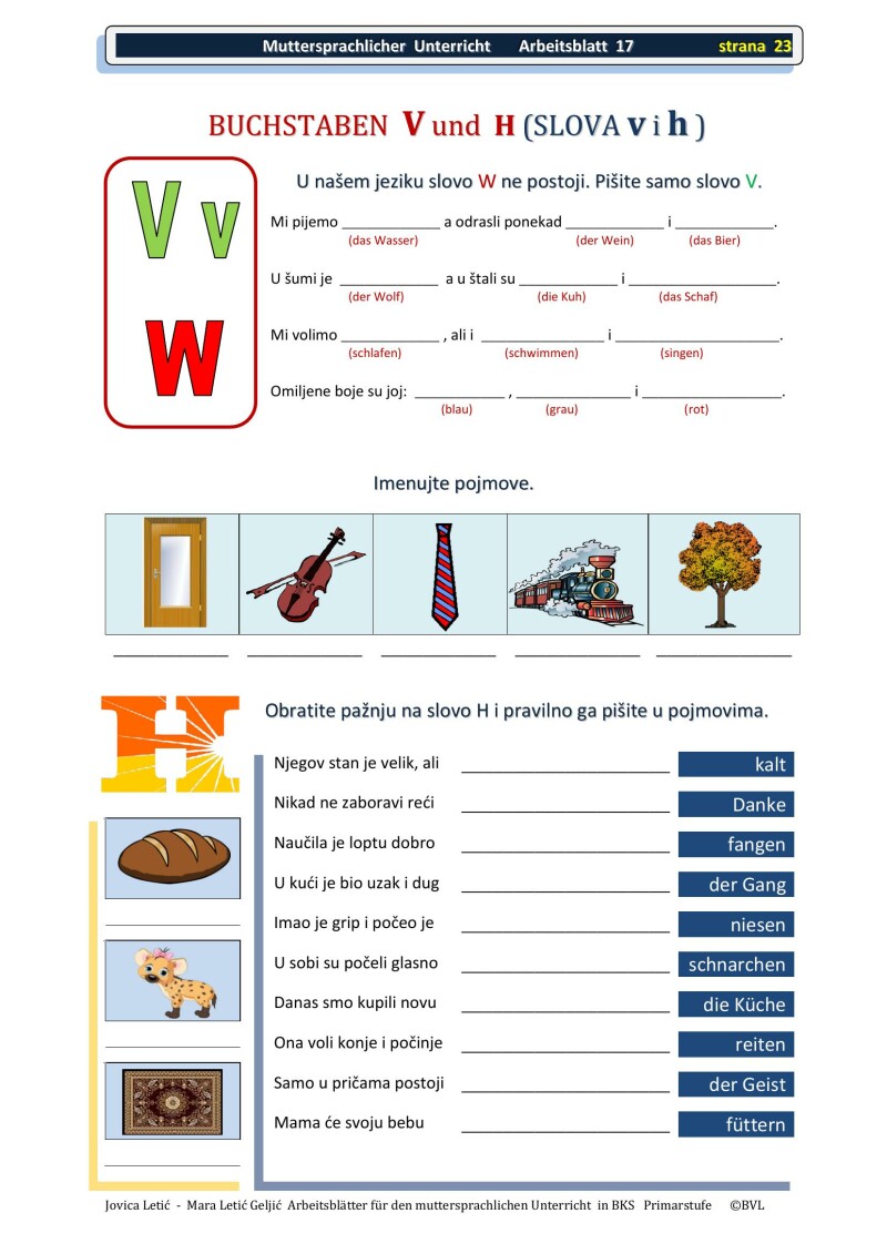 Arbeitsblätter für den muttersprachlichen Unterricht in BKS 1 / Radni listovi za nastavu BKS 1