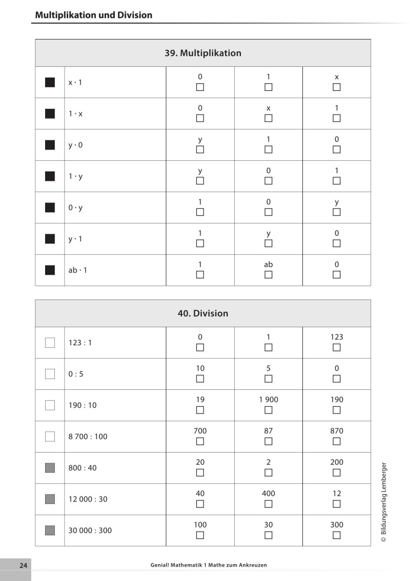 Genial! Mathematik – Kopiervorlagen 1: Mathe zum Ankreuzen 1 LP’23