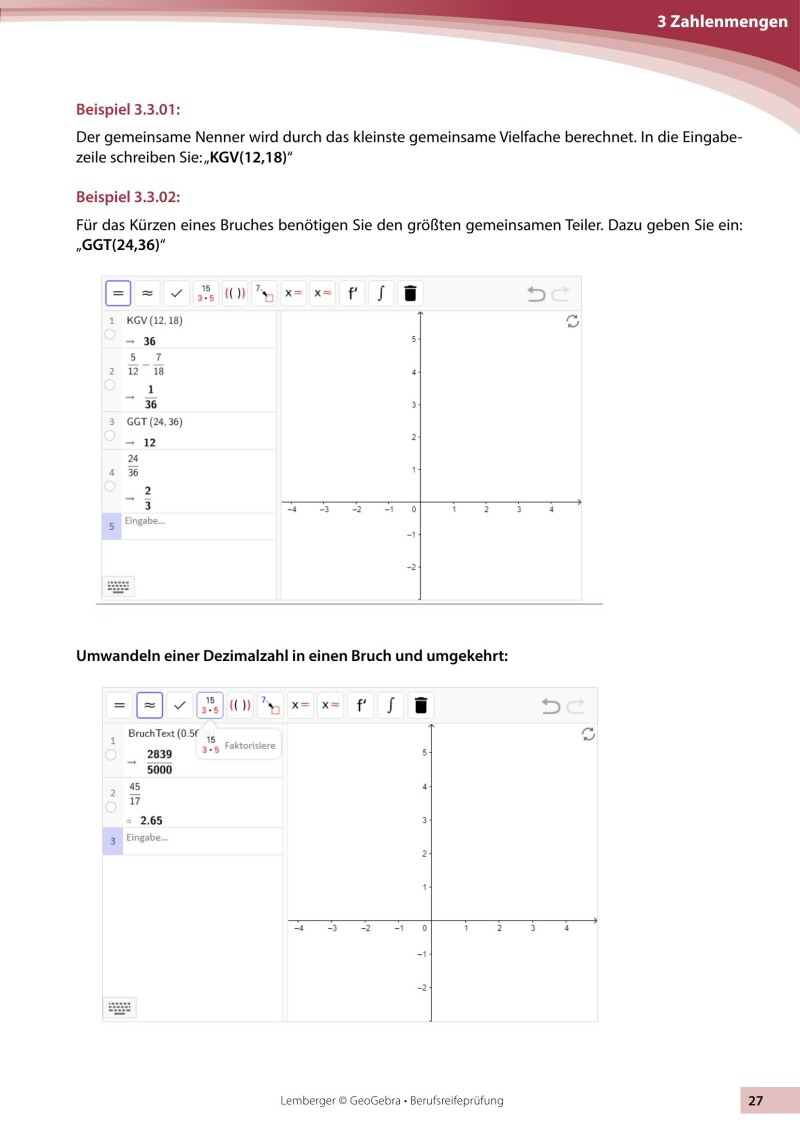 Berufsreifeprüfung Mathematik - Geogebra
