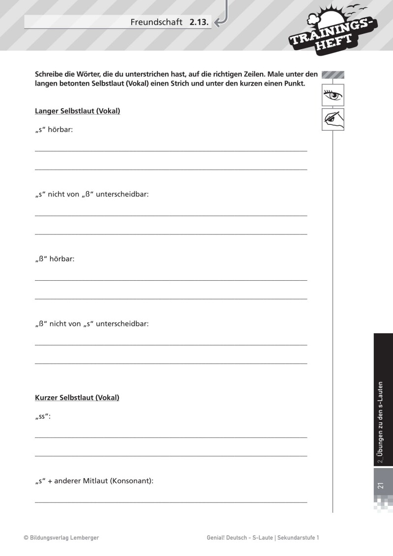 Genial! Deutsch – Trainingsheft s-Laute – Sek 1