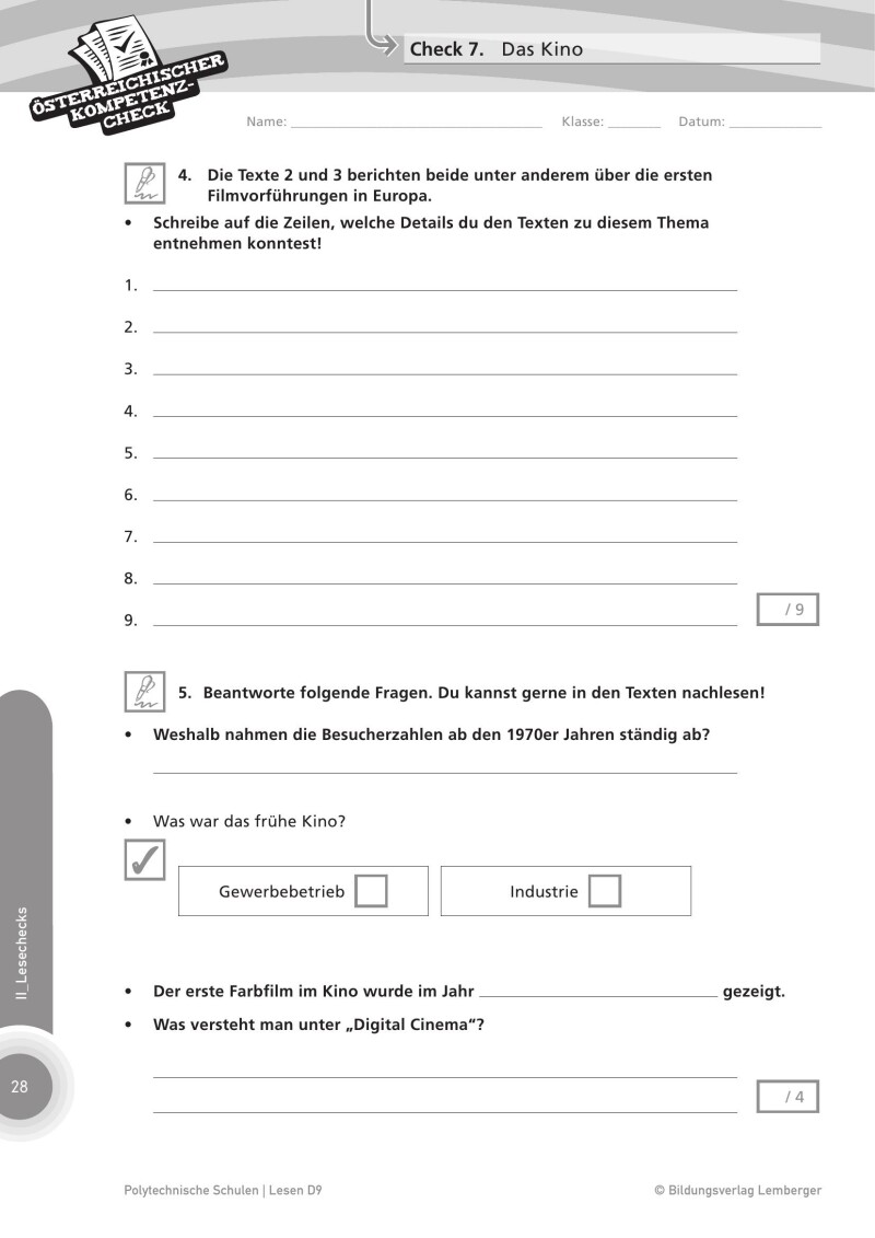 Genial! Deutsch – Evaluation: Österreichischer Kompetenz-Check Lesen D9, PTS