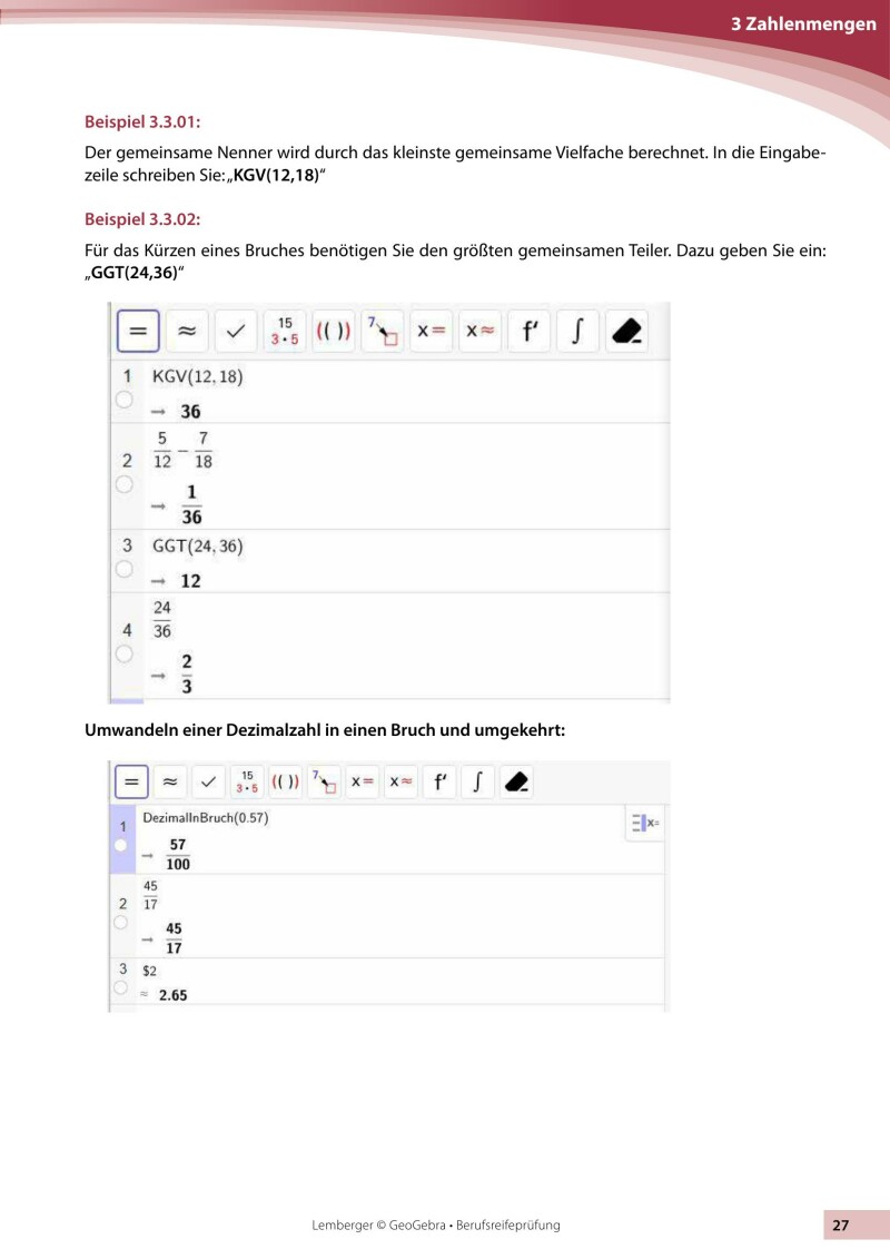 Berufsreifeprüfung Mathematik - Geogebra