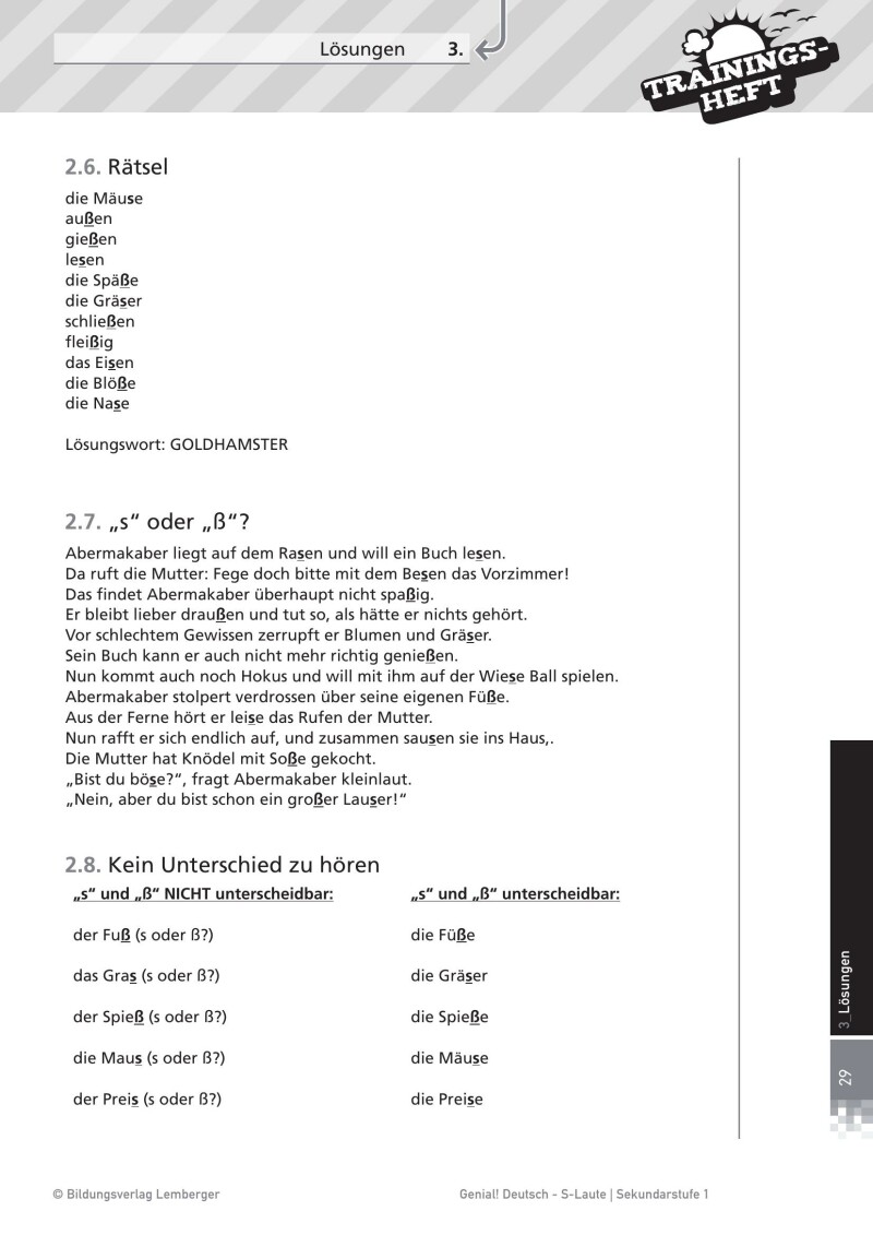 Genial! Deutsch – Trainingsheft s-Laute – Sek 1