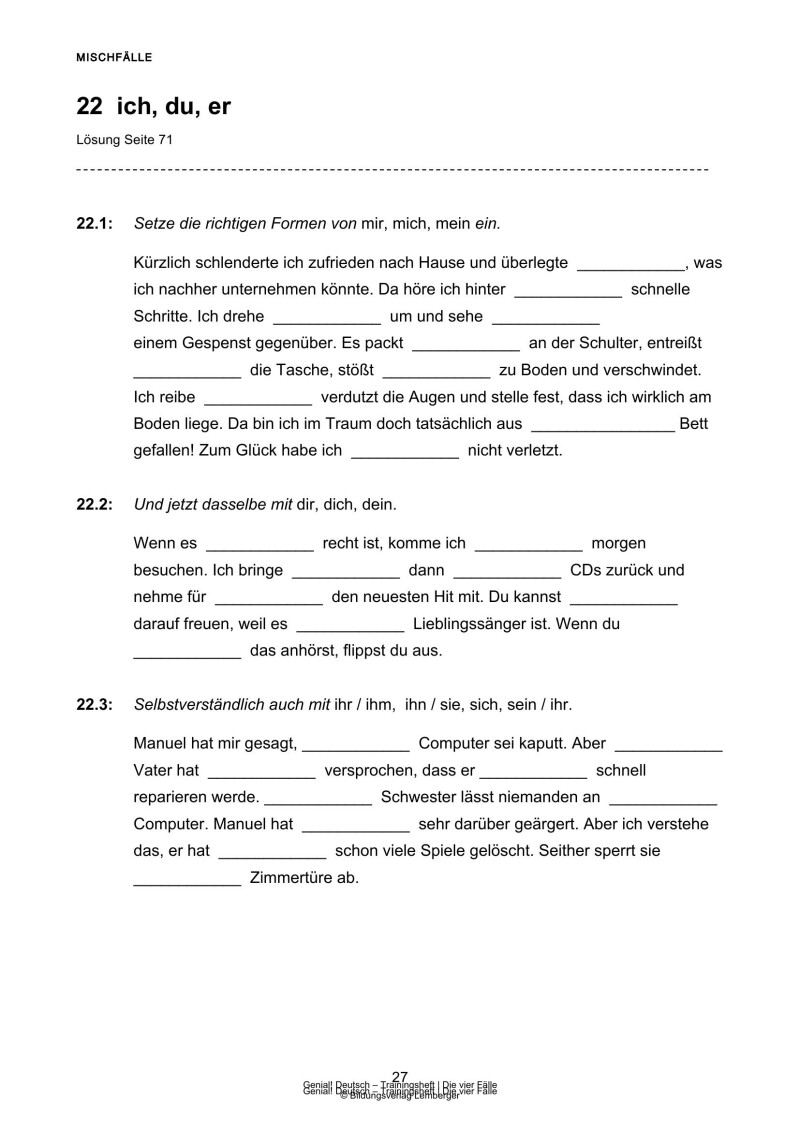 Genial! Deutsch – Trainingsheft Die vier Fälle – Sek 1
