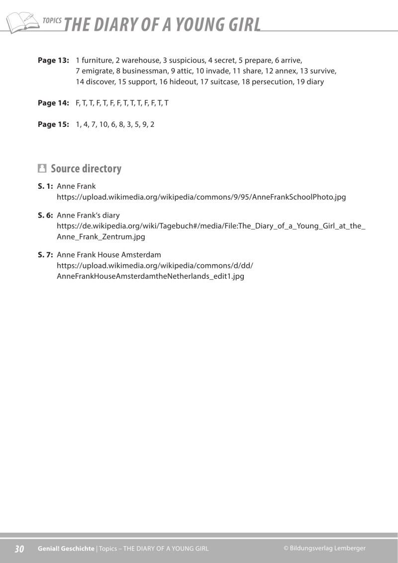 Genial! Geschichte 4 – topics 1: The Diary of Anne Frank