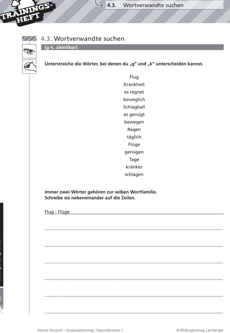 Genial! Deutsch – Trainingsheft Auslautableitung – Sek 1