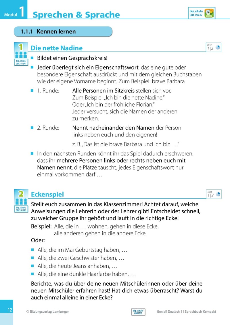 Genial! Deutsch 1 – Sprachbuch Kompakt IKT_Version 1.2: Schulbuch für das Leistungsniveau ”Standard”