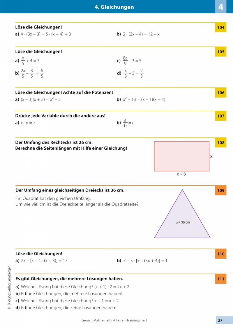 Genial! Mathematik 4 - Ich kann's!: Ferien-Trainings-Heft