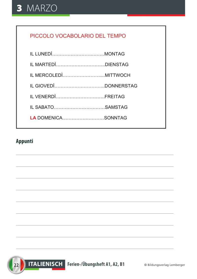 Ferien-Freizeit-Heft Italienisch A1, A2, B1 mit mp3-Dateien