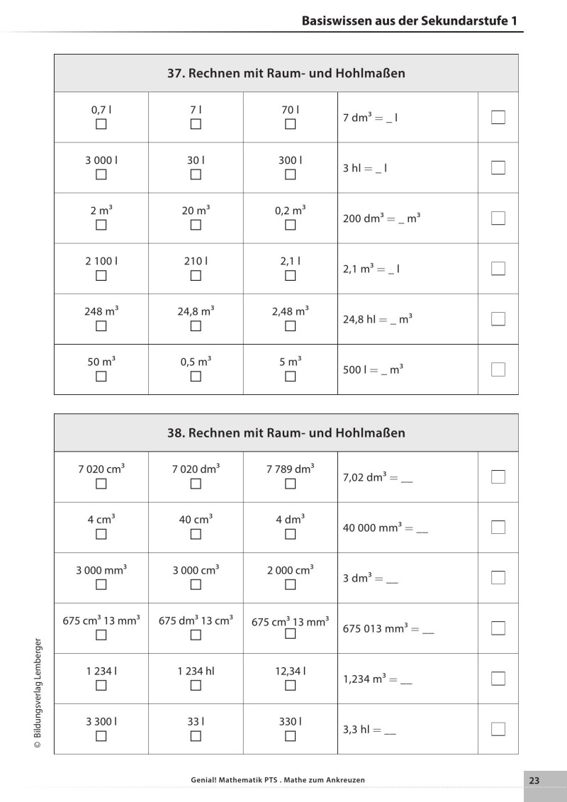 Genial! Mathematik – Kopiervorlagen PTS : Mathe zum Ankreuzen