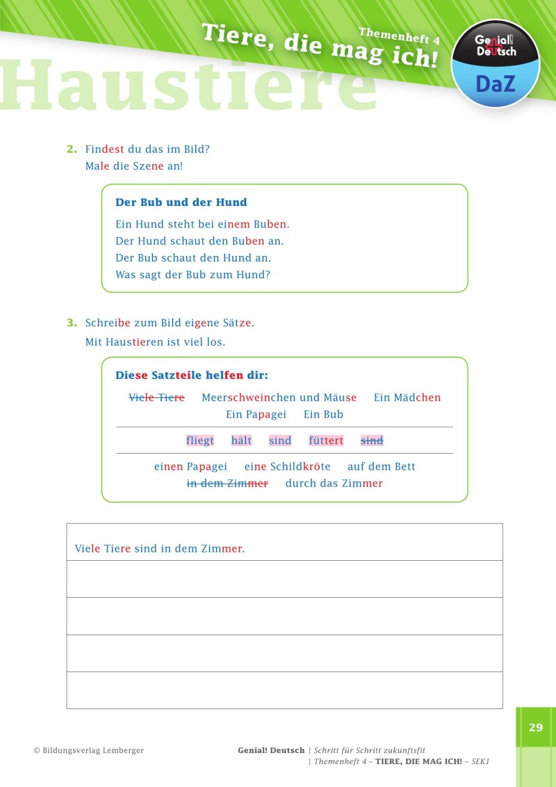 Genial! Deutsch DAZ - Schritt für Schritt zukunftsfit - Schulbuch - Themenheft 4 Sekundarstufe 1 - silbierte Ausgabe: Tiere, die mag ich!