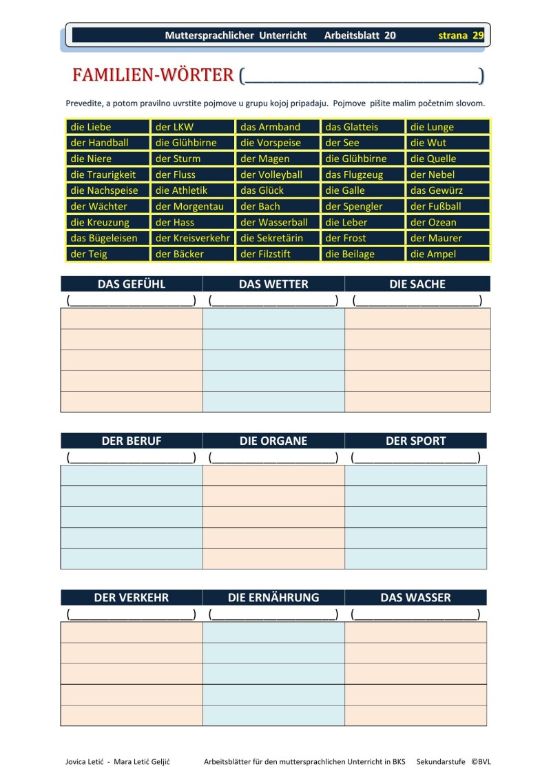 Arbeitsblätter für den muttersprachlichen Unterricht in BKS 2 / Radni listovi za nastavu BKS 2