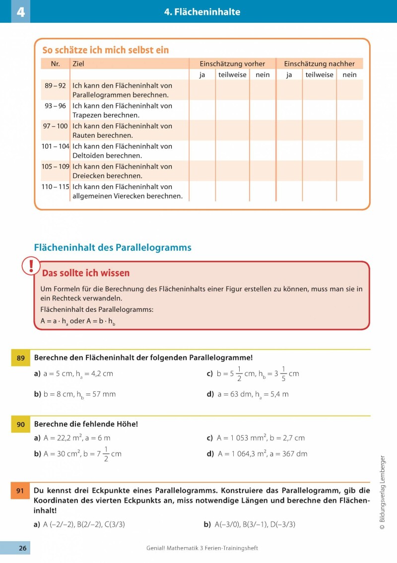 Genial! Mathematik 3 - Ich kann's!: Ferien-Trainings-Heft