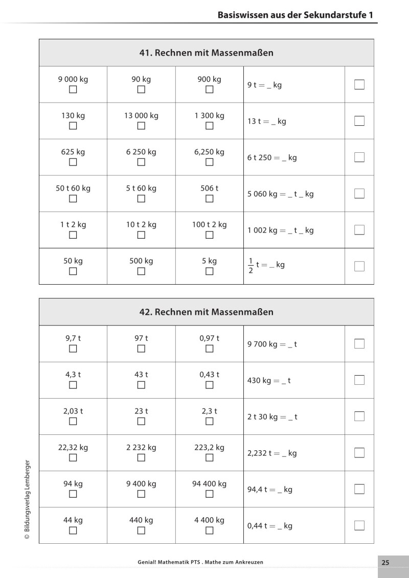 Genial! Mathematik – Kopiervorlagen PTS : Mathe zum Ankreuzen