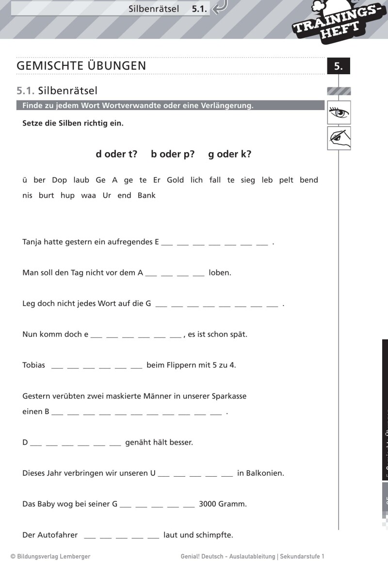 Genial! Deutsch – Trainingsheft Auslautableitung – Sek 1