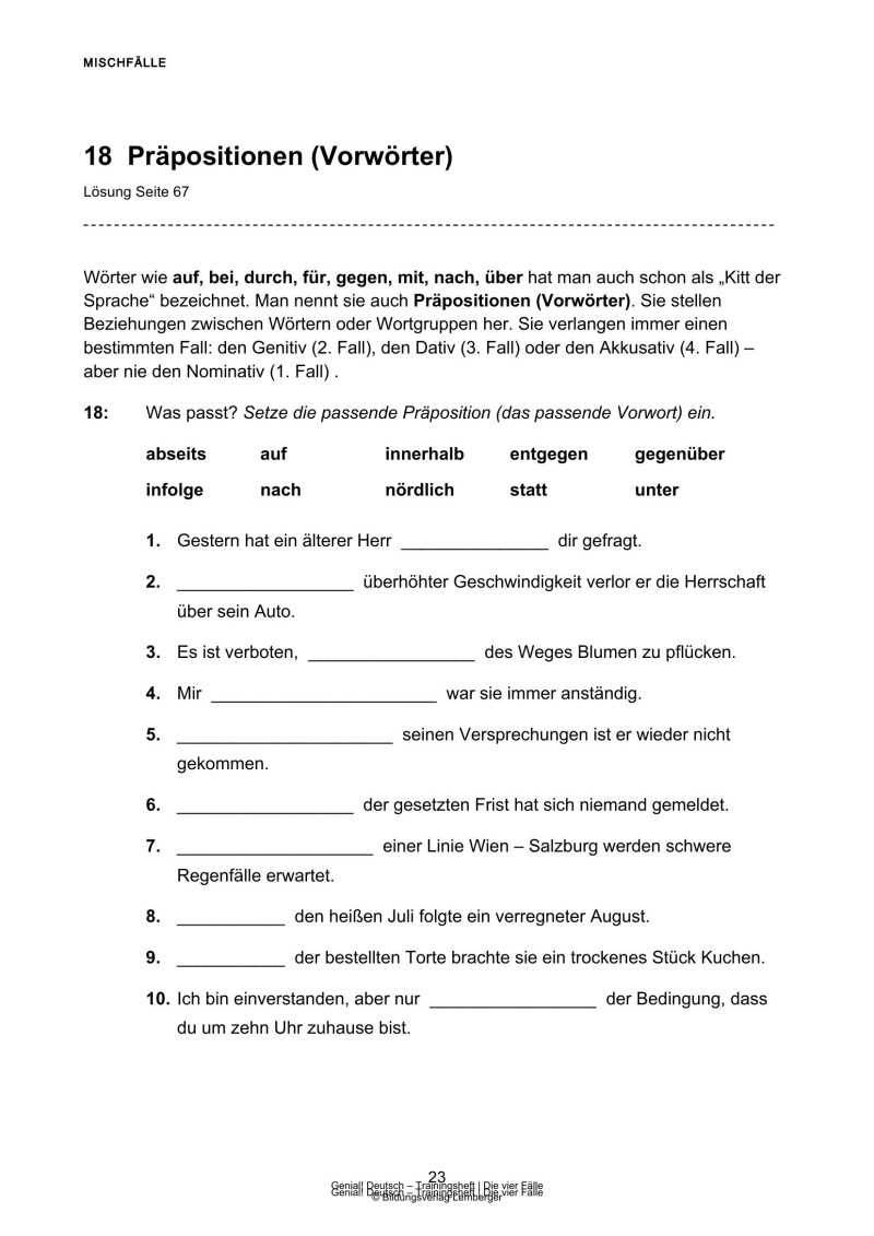 Genial! Deutsch – Trainingsheft Die vier Fälle – Sek 1