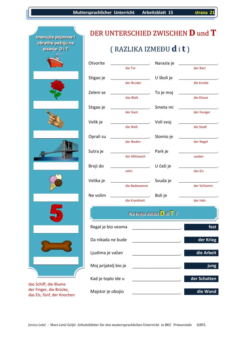Arbeitsblätter für den muttersprachlichen Unterricht in BKS 1 / Radni listovi za nastavu BKS 1