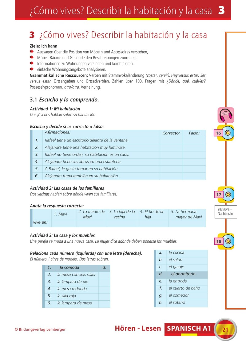 Spanisch A1 Hören-Lesen_Arbeitsbuch inkl. Audio-CD