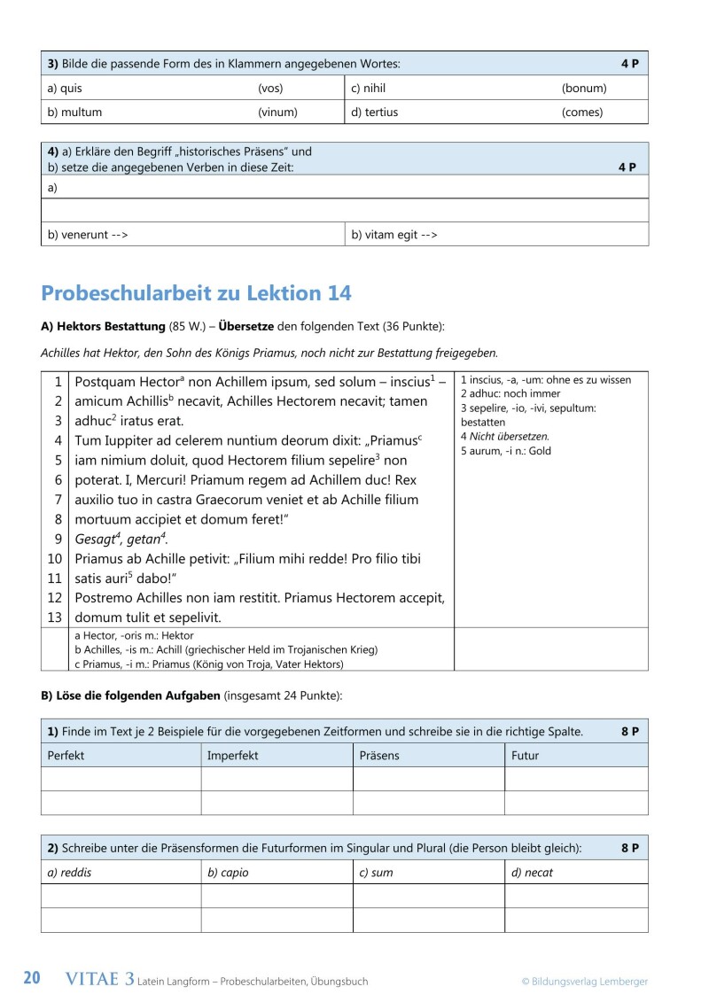 Vitae 3 / Probeschularbeiten