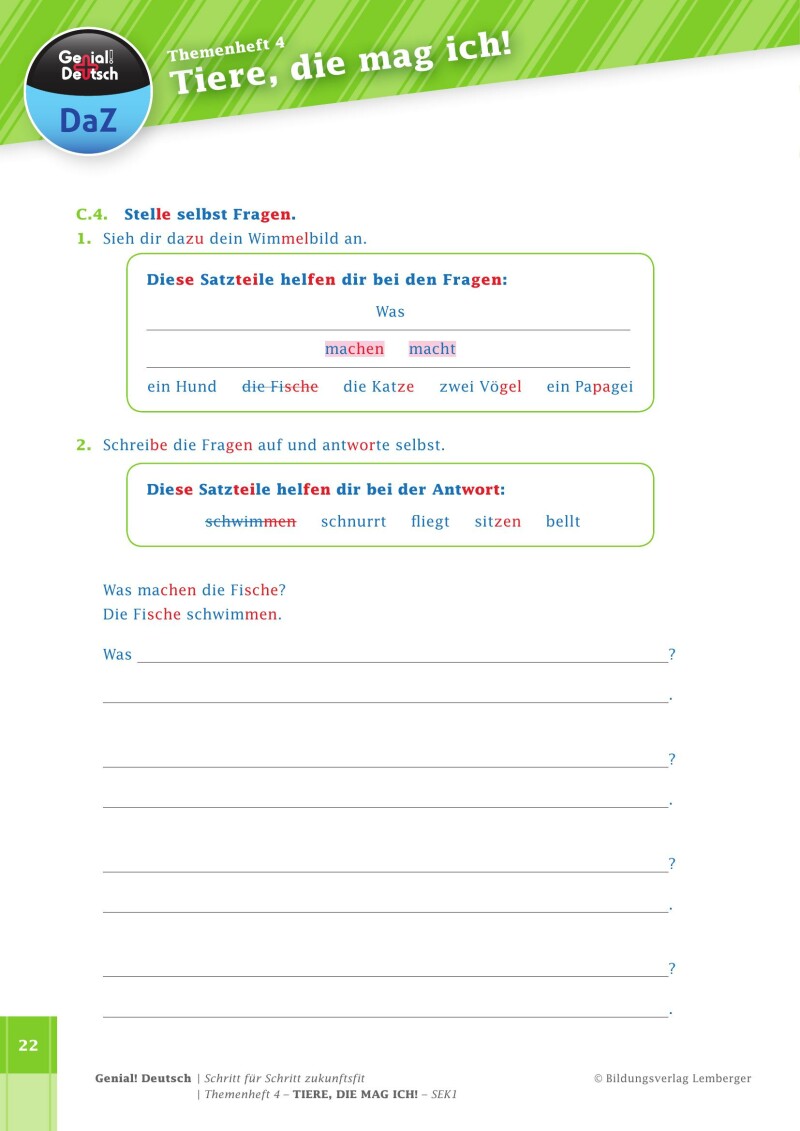 Genial! Deutsch DAZ - Schritt für Schritt zukunftsfit - Schulbuch - Themenheft 4 Sekundarstufe 1 - silbierte Ausgabe: Tiere, die mag ich!