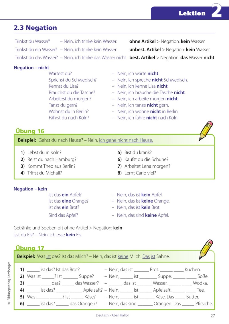 Deutsch - ABER HALLO! Grammatikübungen Grundstufe