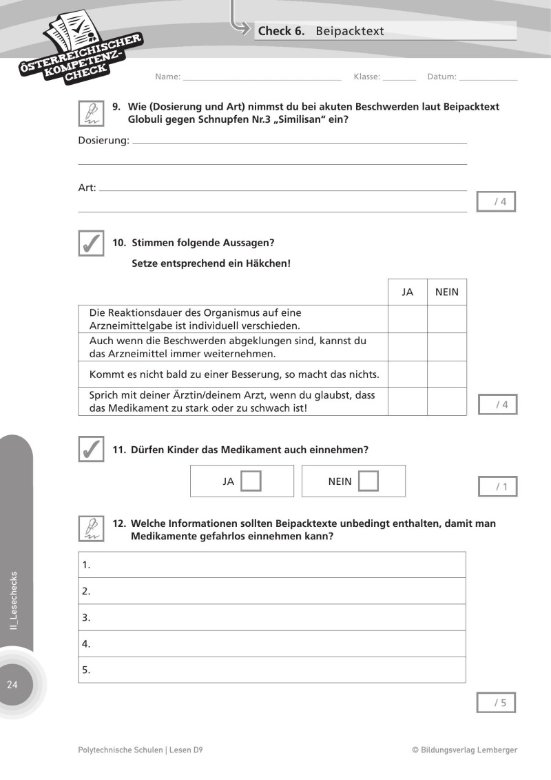 Genial! Deutsch – Evaluation: Österreichischer Kompetenz-Check Lesen D9, PTS