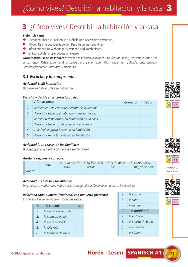 Spanisch A1 Hören-Lesen_Arbeitsbuch inkl. Audio-CD