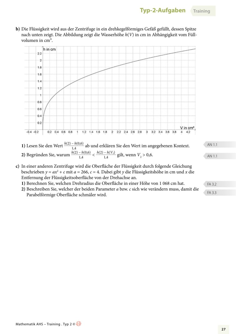 Grundkompetenzen Training Mathematik 12. Schulstufe - Typ 2-Aufgaben mit Lösungsteil
