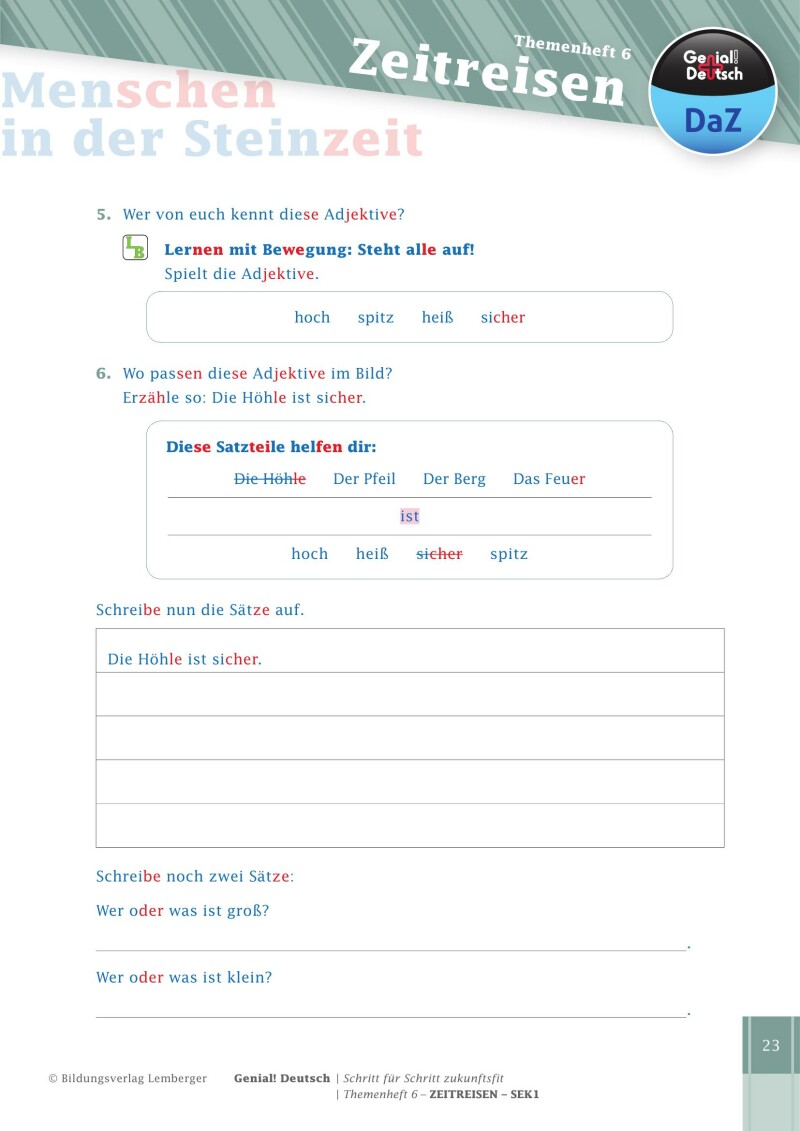 Genial! Deutsch DAZ – Schritt für Schritt zukunftsfit – Schulbuch – Themenheft 6 Sekundarstufe 1 – silbierte Ausgabe: Zeitreisen (inklusive 4 Wimmelbilder)