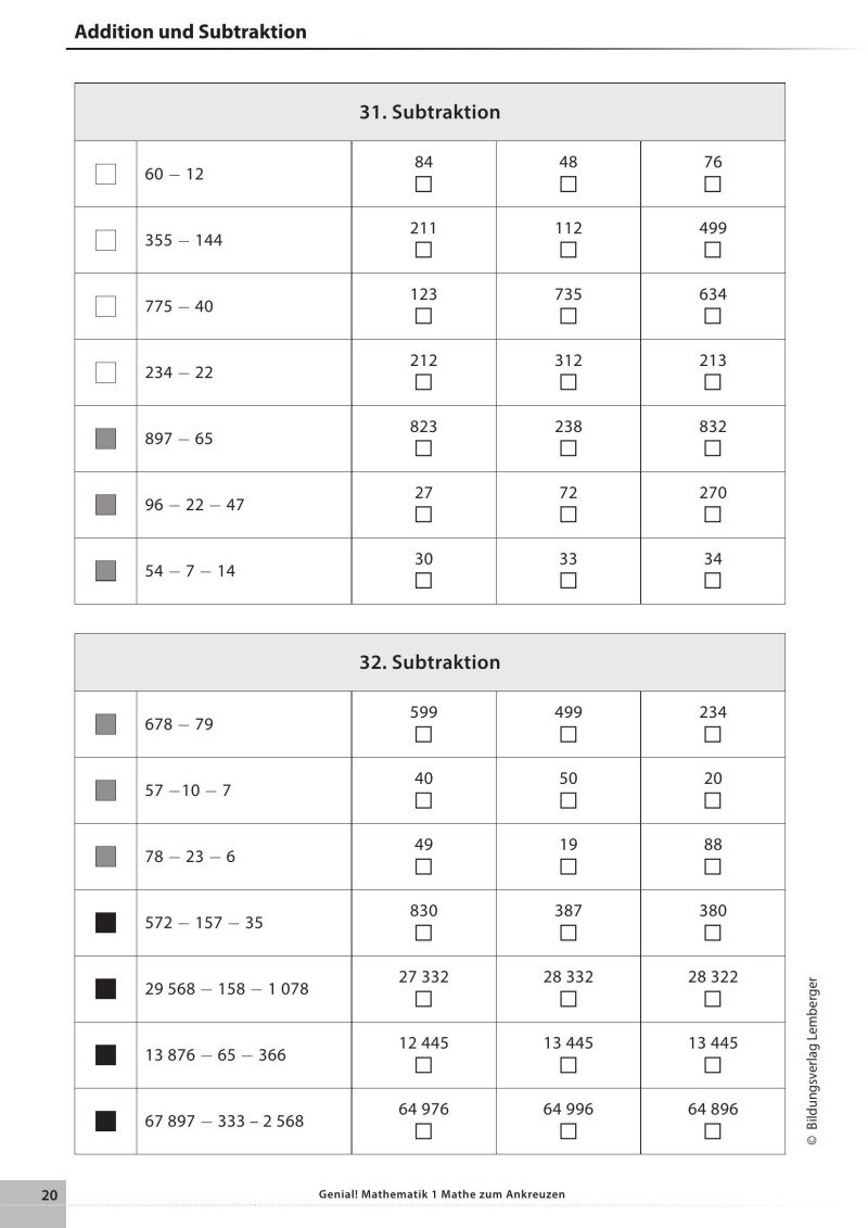 Genial! Mathematik – Kopiervorlagen 1: Mathe zum Ankreuzen 1 LP’23