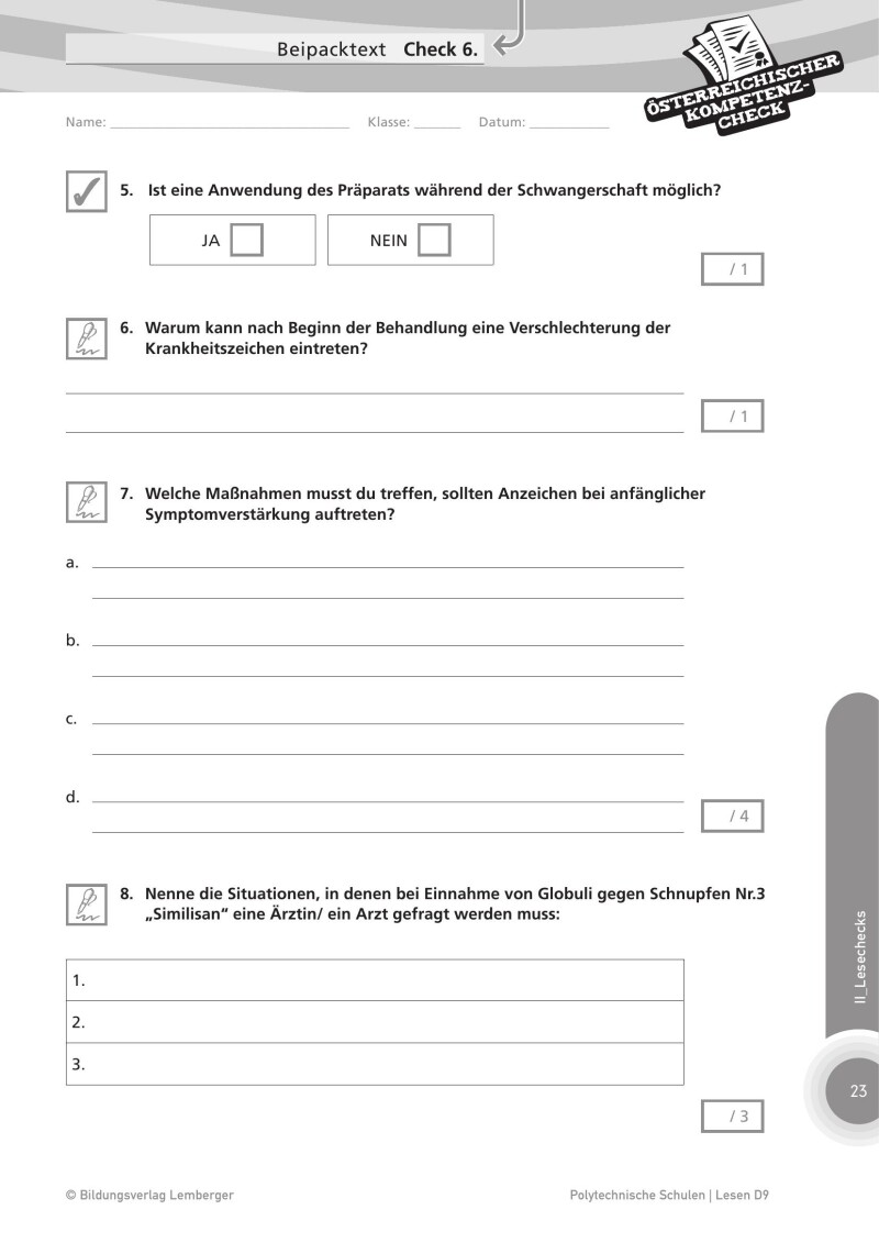 Genial! Deutsch – Evaluation: Österreichischer Kompetenz-Check Lesen D9, PTS