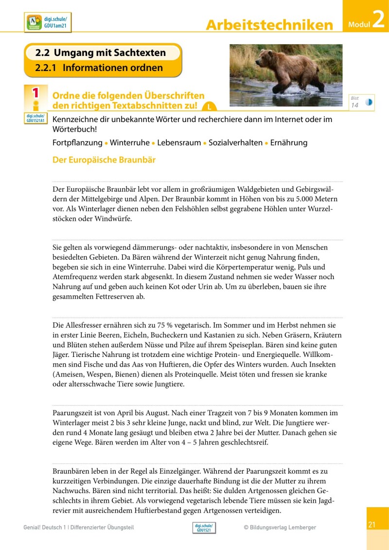 Genial! Deutsch 1 – Sprachbuch IKT / Schulbuch Differenzierter Übungsteil – Classic