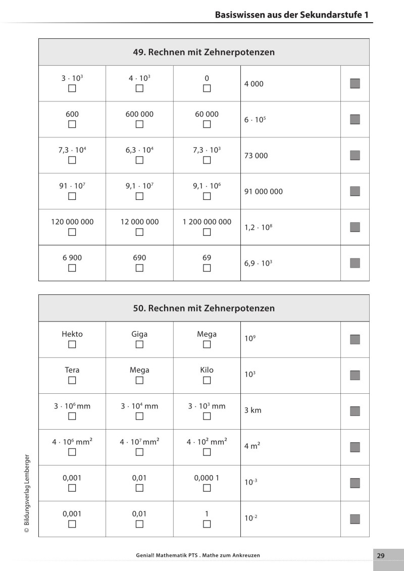Genial! Mathematik – Kopiervorlagen PTS : Mathe zum Ankreuzen