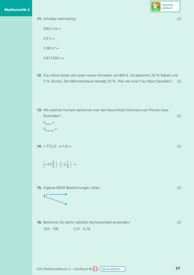 DAS Mathematikbuch 4 - Schulbuch IKT_Version 2.2: Mit Digitaler Grundbildung, Hörbuch, HÜ-/SÜ-Manager, Learning analytics, Lernvideos