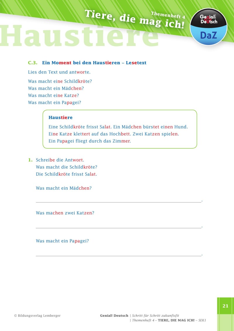 Genial! Deutsch DAZ - Schritt für Schritt zukunftsfit - Schulbuch - Themenheft 4 Sekundarstufe 1 - silbierte Ausgabe: Tiere, die mag ich!