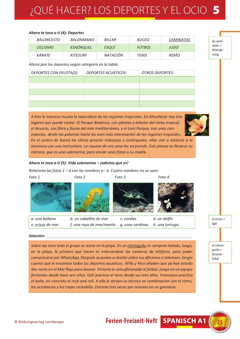 Spanisch – Ferien-Freizeit-Heft A1